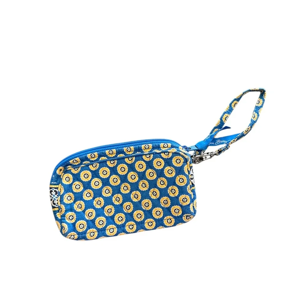 Vera Bradley Quilted Cotton Wristlet Wallet Riviera Blue Floral Zip Top Clutch